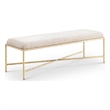 Pemberly Row Chenille Upholstered Beige Bench with Metal Frame
