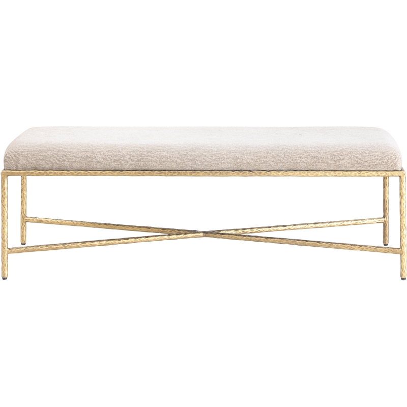 Pemberly Row Chenille Upholstered Beige Bench with Metal Frame