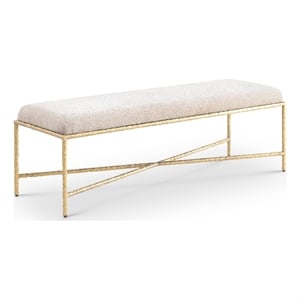Pemberly Row Chenille Upholstered Beige Bench with Metal Frame