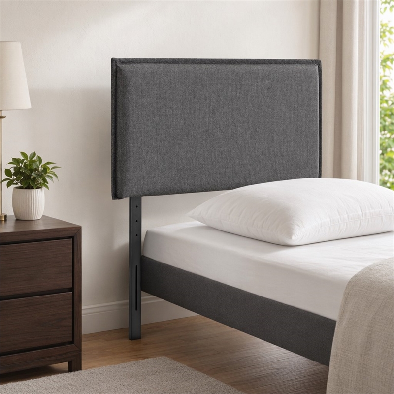 Pemberly Row Twin Upholstered Polyester Fabric Headboard in Gray
