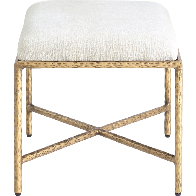 Pemberly Row Upholstered Bench in Cream Chenille Fabric with Brass Frame