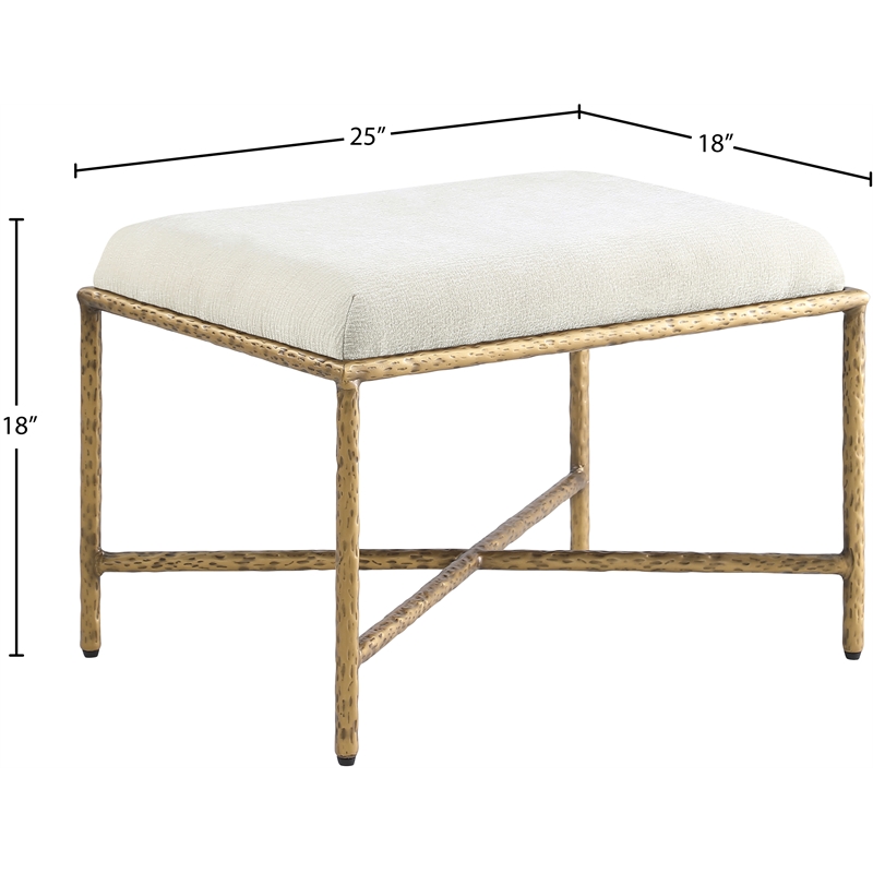 Pemberly Row Upholstered Bench in Cream Chenille Fabric with Brass Frame
