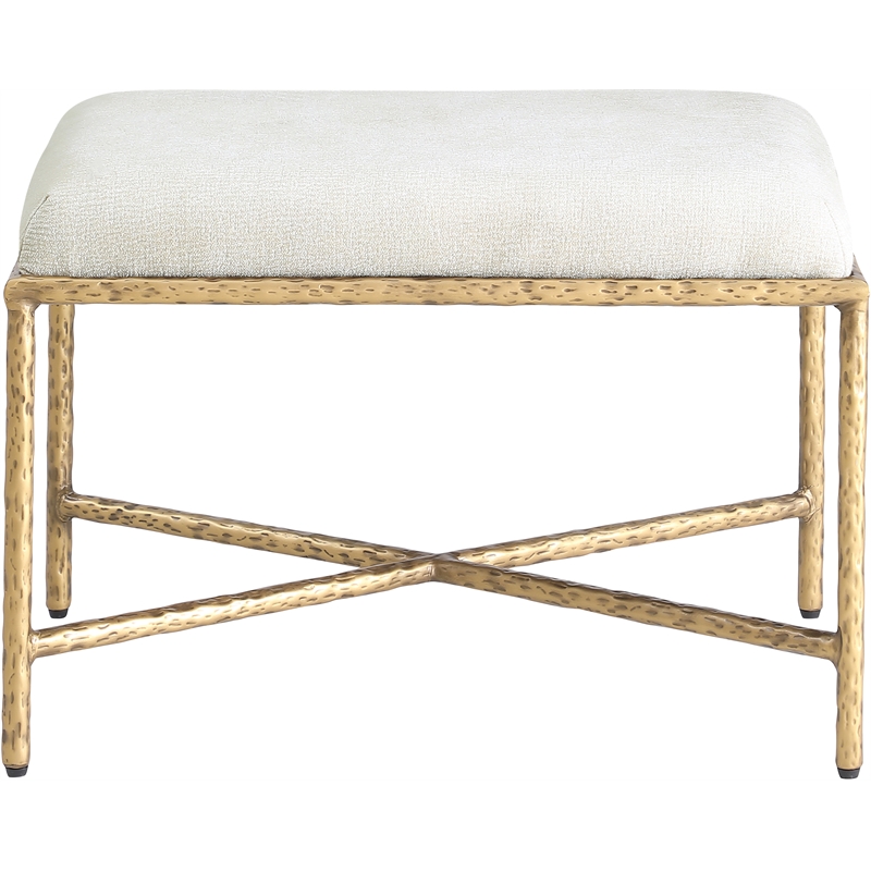 Pemberly Row Upholstered Bench in Cream Chenille Fabric with Brass Frame