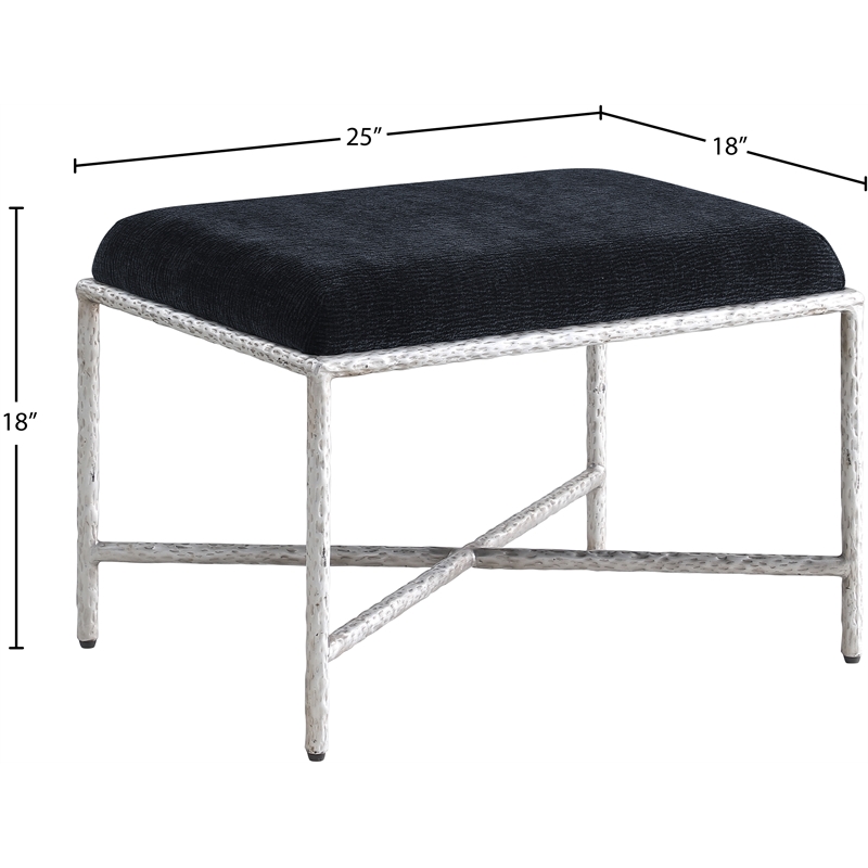 Pemberly Row Upholstered Bench in Black Chenille Fabric with Silver Frame