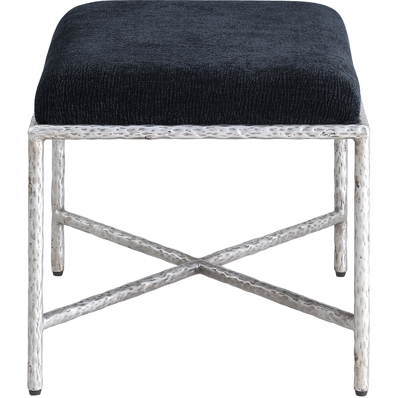 Pemberly Row Upholstered Bench in Black Chenille Fabric with Silver Frame