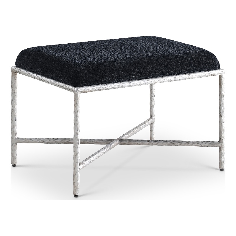 Pemberly Row Upholstered Bench in Black Chenille Fabric with Silver Frame