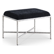 Pemberly Row Upholstered Bench in Black Chenille Fabric with Silver Frame