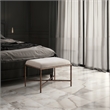 Pemberly Row Upholstered Bench in Beige Chenille Fabric with Bronze Frame