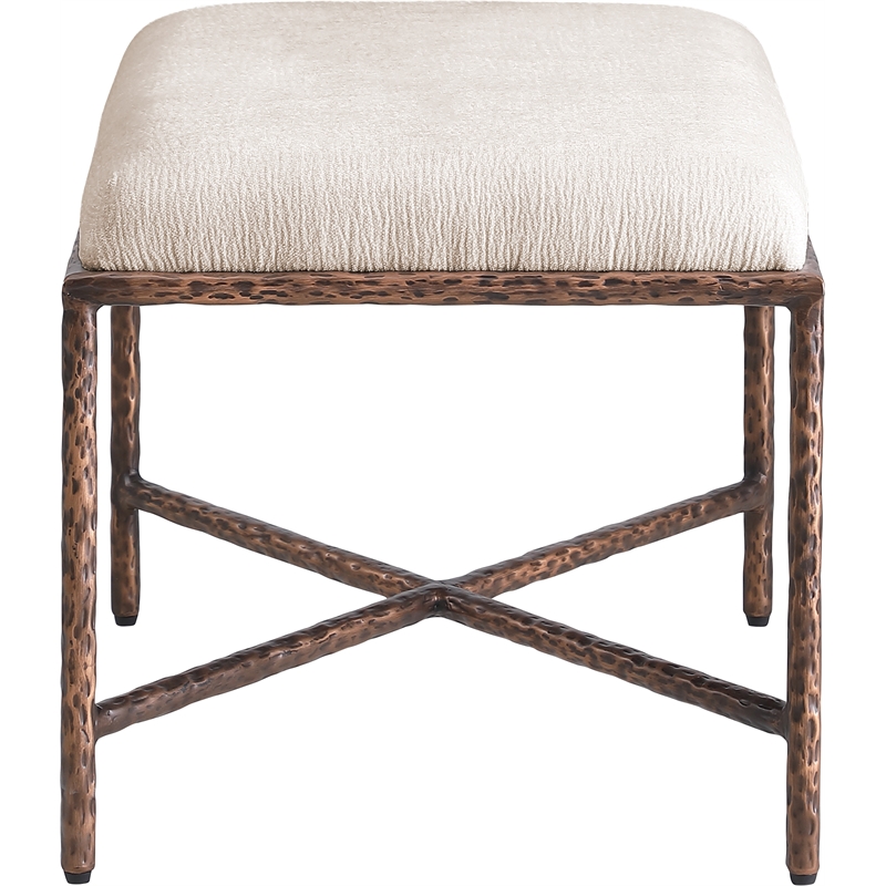 Pemberly Row Upholstered Bench in Beige Chenille Fabric with Bronze Frame