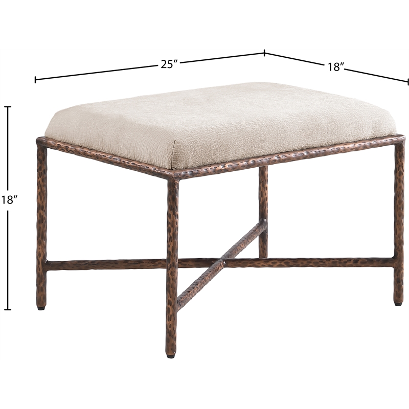 Pemberly Row Upholstered Bench in Beige Chenille Fabric with Bronze Frame