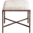 Pemberly Row Upholstered Bench in Beige Chenille Fabric with Bronze Frame