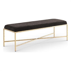 Pemberly Row Upholstered Bench with Brown Chenille Fabric and Brass Finish