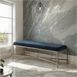 Pemberly Row Upholstered Bench with Navy Chenille Fabric and Brass Finish