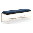 Pemberly Row Upholstered Bench with Navy Chenille Fabric and Brass Finish