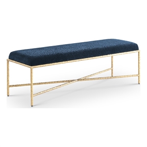 Pemberly Row Upholstered Bench with Navy Chenille Fabric and Brass Finish