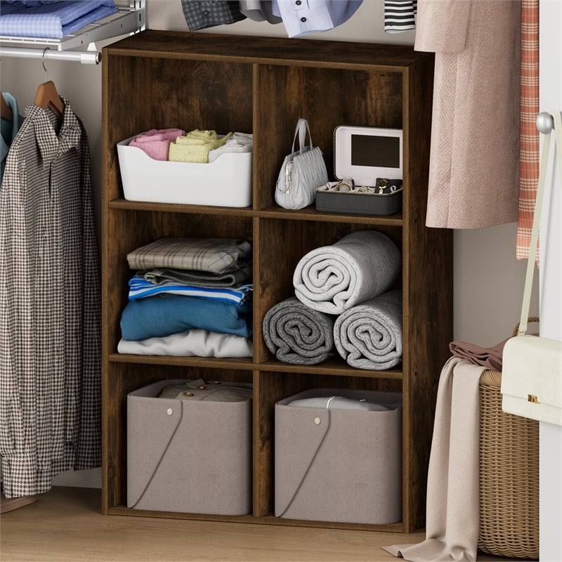 Pemberly Row 6-Cube Closet Organizer in Amber Pine with Open Shelves