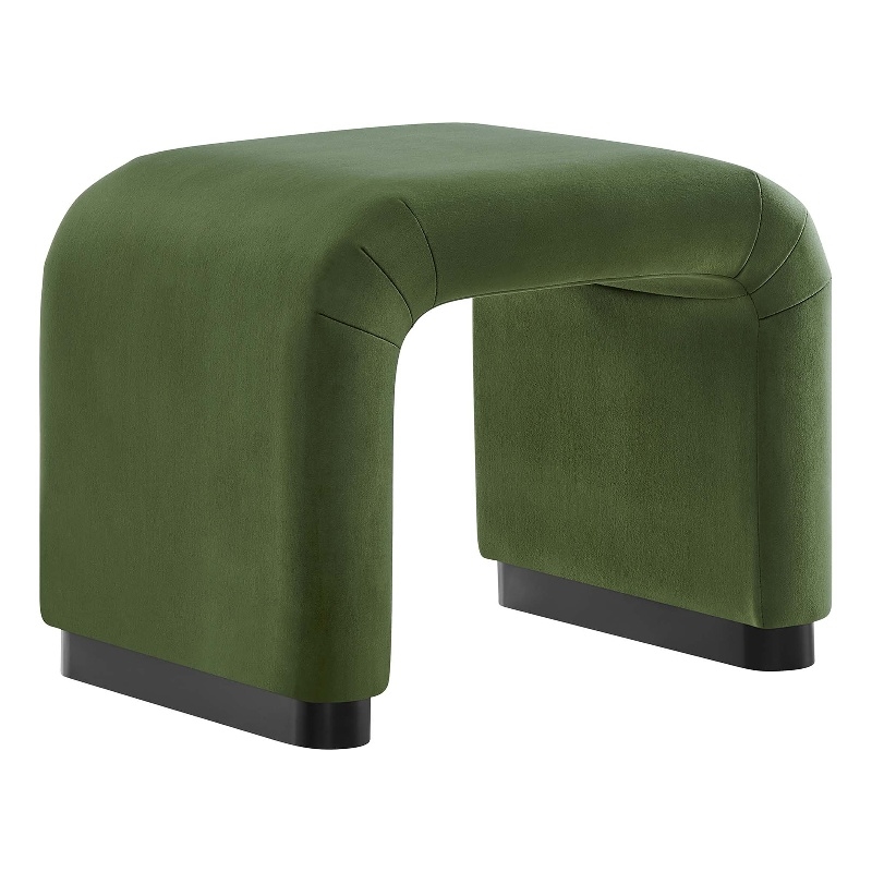 Pemberly Row Velvet Waterfall Stool in Black Moss Green with Metal Base