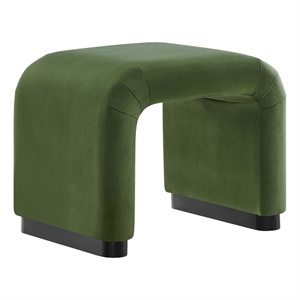 Pemberly Row Velvet Waterfall Stool in Black Moss Green with Metal Base