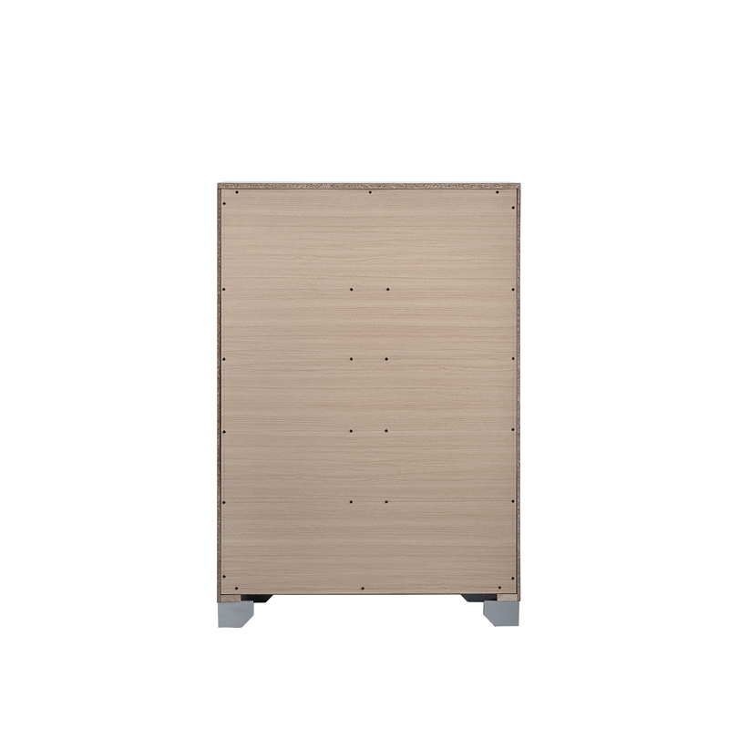 Pemberly Row 5-Drawer Wood Bedroom Chest in Silver Finish with Mirror Accents