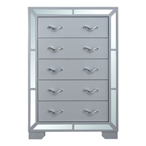 Pemberly Row 5-Drawer Wood Bedroom Chest in Silver Finish with Mirror Accents