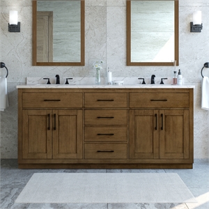Pemberly Row 72&quot Almond Latte Vanity with White Top and Black Hardware