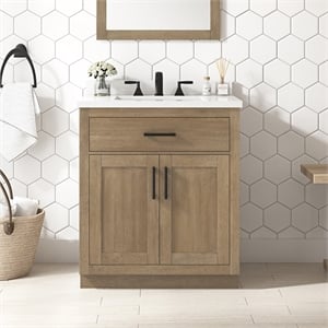Pemberly Row 30&quot Bathroom Vanity in Driftwood Oak with White Countertop