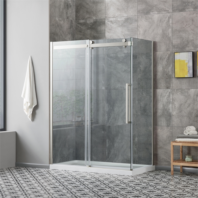 Pemberly Row Stainless Steel Corner Shower Kit measuring 32