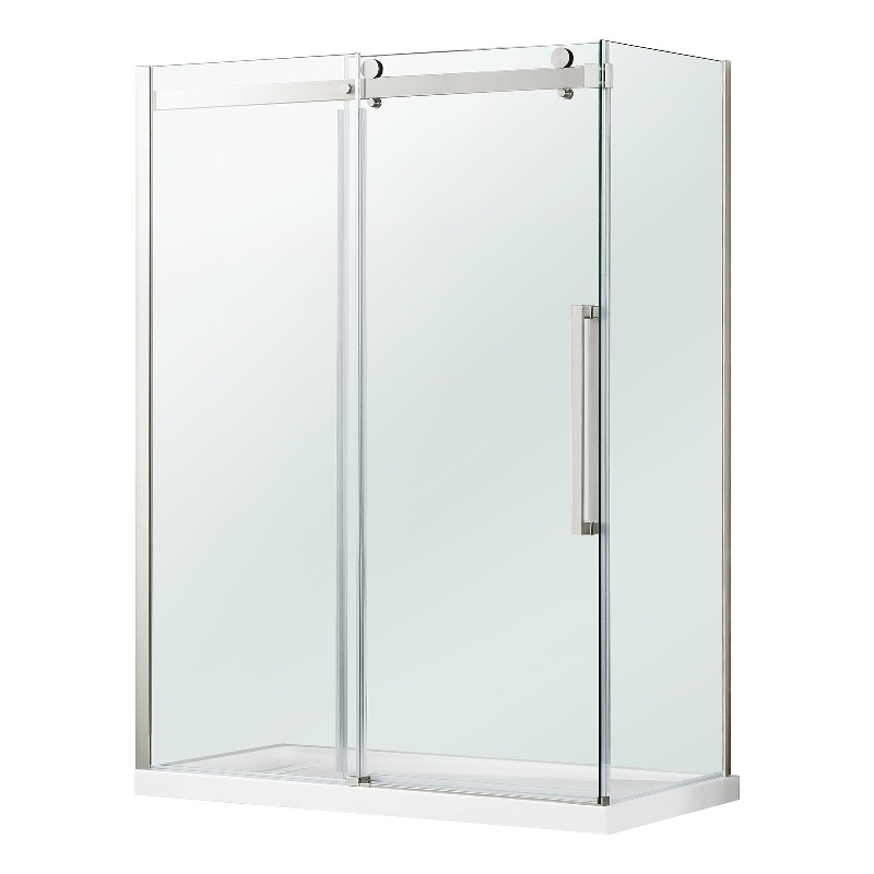 Pemberly Row Stainless Steel Corner Shower Kit measuring 32