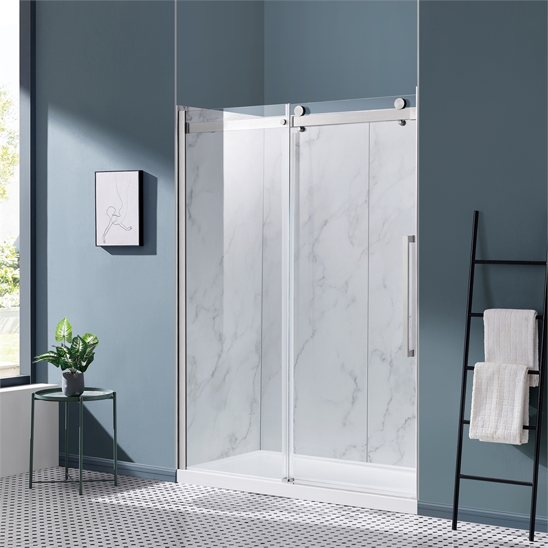 Pemberly Row Satin Nickel Alcove Shower Kit measuring 32