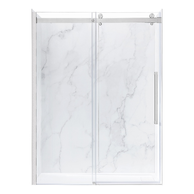 Pemberly Row Satin Nickel Alcove Shower Kit measuring 32