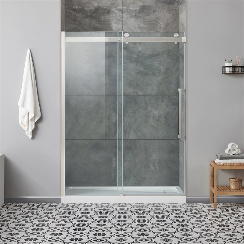 Pemberly Row Brushed Nickel Alcove Shower Kit measuring 32