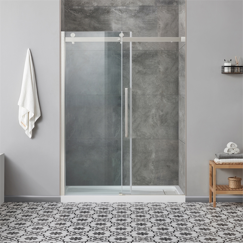 Pemberly Row Brushed Nickel Alcove Shower Kit measuring 32