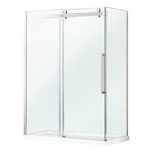 Pemberly Row 60&quotx78.75&quot Frameless Corner Shower Door in Satin Nickel