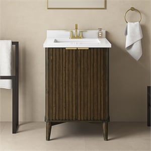 Pemberly Row 24&quot Single Sink Freestanding Dark Walnut Bathroom Vanity