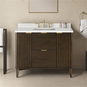 Pemberly Row 42&quot Single Sink Freestanding Dark Walnut Bathroom Vanity