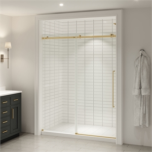 Pemberly Row 60&quot Wx74&quot H Sliding Shower Door in Brushed Gold
