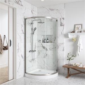 Pemberly Row 33&quot Round Corner Shower Kit in Satin Nickel Clear Base Only