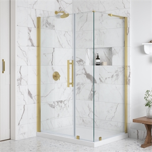 Pemberly Row 48&quotx36&quot Corner Pivot Shower Door Kit in Brushed Gold