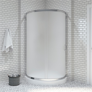 Pemberly Row 40&quot Round Corner Shower Kit in Chrome Frosted Base Only