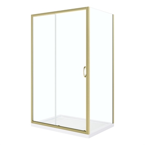 Pemberly Row 48&quotx36&quotx72.83&quot 3-Piece Corner Shower Kit in Gold