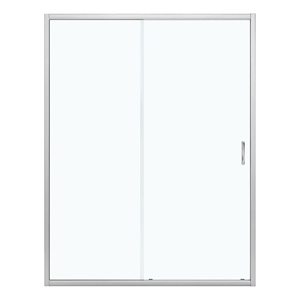 Pemberly Row 58&quot Alcove Clear Glass Sliding Shower Door in Satin Nickel