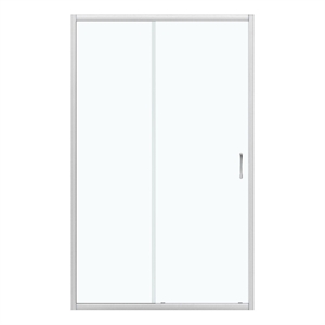 Pemberly Row 46&quot Alcove Clear Glass Sliding Shower Door in Satin Nickel