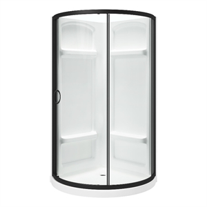 Pemberly Row 44&quotx44&quotx73&quot 3-Piece Round Corner Shower Kit in Black