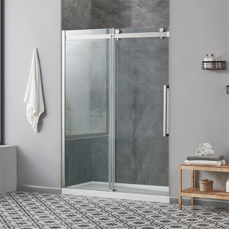 Pemberly Row Brushed Nickel Alcove Shower Kit measuring 36