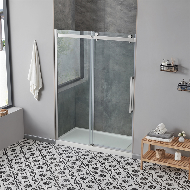 Pemberly Row Brushed Nickel Alcove Shower Kit measuring 36