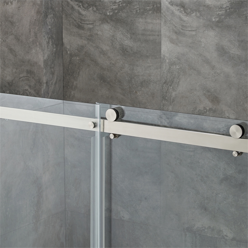 Pemberly Row Brushed Nickel Alcove Shower Kit measuring 36