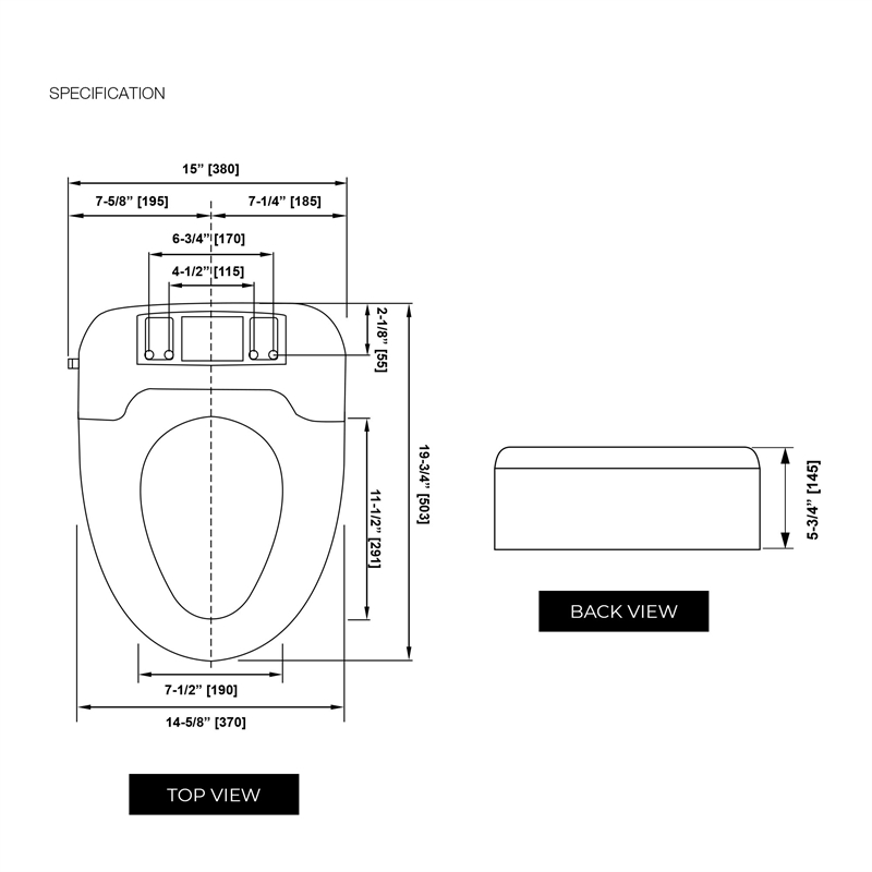 Pemberly Row Electric Bidet Smart Toilet Seat for Elongated Bowl in White