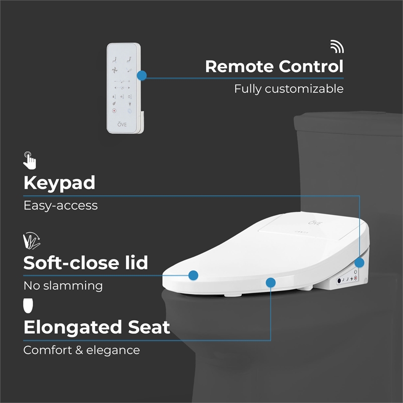 Pemberly Row Electric Bidet Smart Toilet Seat for Elongated Bowl in White