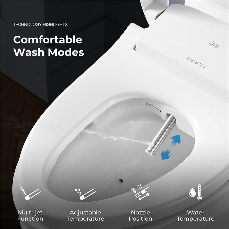 Pemberly Row Electric Bidet Smart Toilet Seat for Elongated Bowl in White
