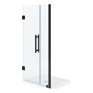 Pemberly Row 36&quotx32&quotx74-3/4&quot Frameless Hinge Alcove Shower Kit in Black